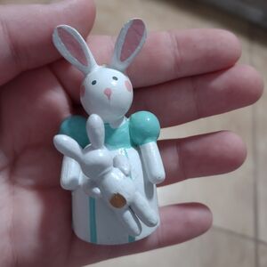Decorative White & Mint Bunny Figurine for Small Pets Spaces